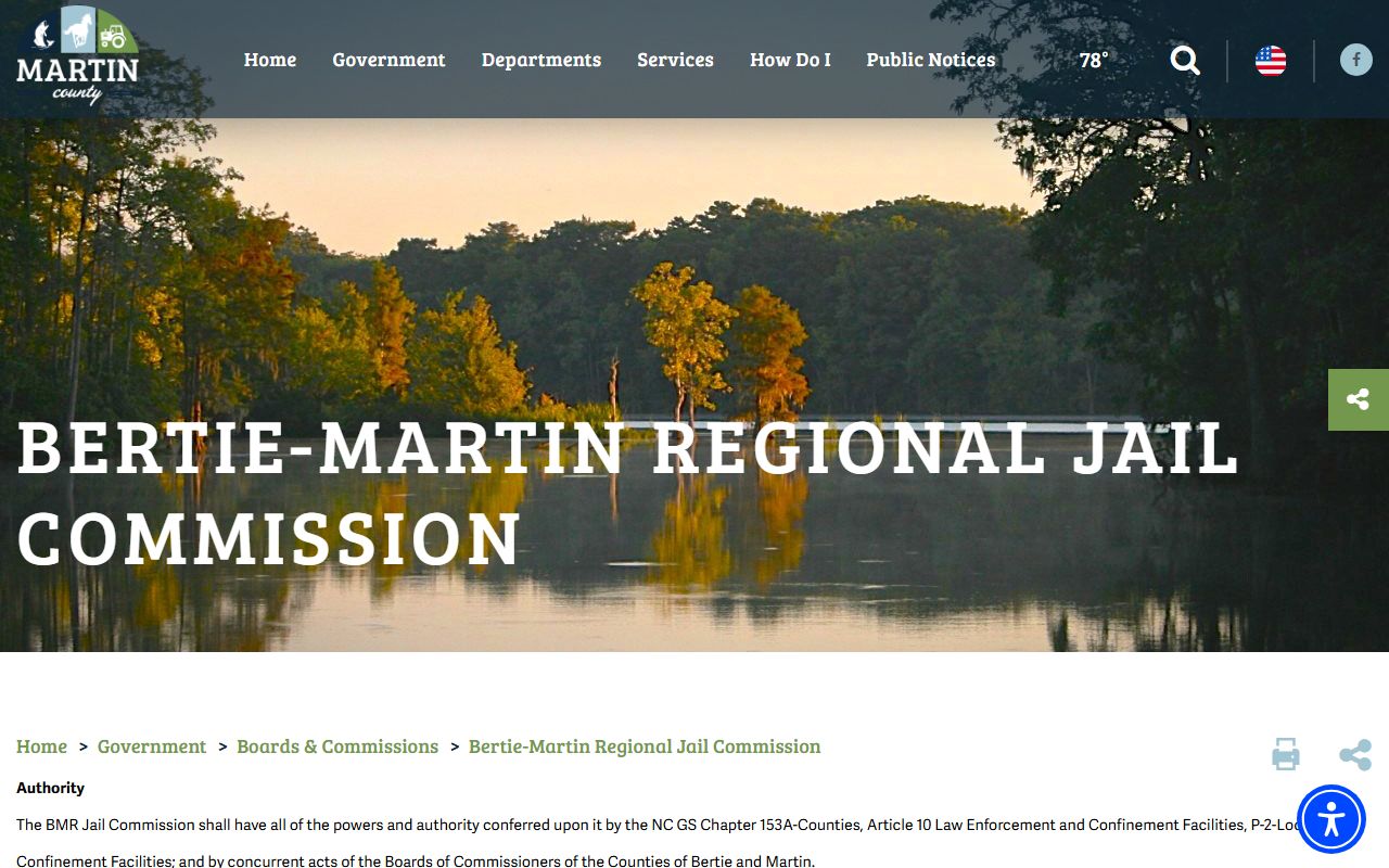 Bertie-Martin Regional Jail Commission information for Bertie County inmate custody